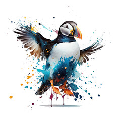 Tropical Wild Bird Puffin Transparent Background Generative AI Illustration 