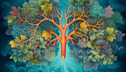 Fototapeta na wymiar Nature's Respiratory Guardians: Trees and Lungs in Environmental Synergy, generative ai