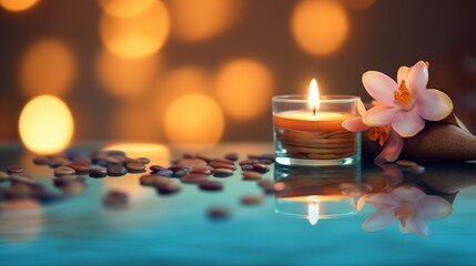 Fototapeta na wymiar candlelight romantic moment with flowers