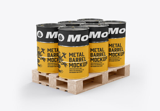 Oil Barrels with Pallet Mockup