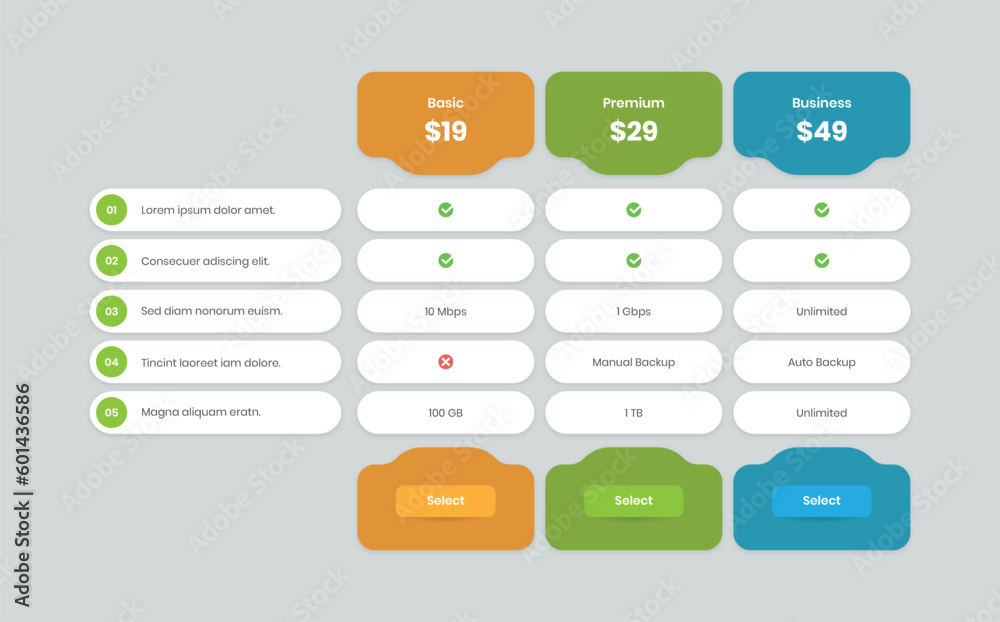 Wall mural abstractly designed pricing comparison list for business