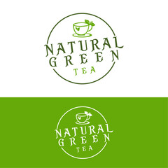 Natural Green Tea badge logo design