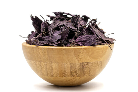 Red basil. Spices concept. Dried red basil spice isolated on white background. Local name reyhan