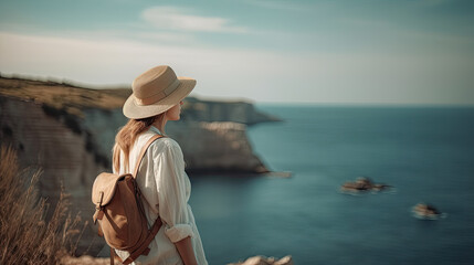 a young woman traveler enjoys her vacation. Generative AI