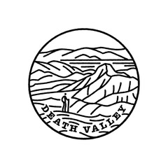 Vintage vector black and white round label. National parks of the USA. Death valley. California, Nevada. - obrazy, fototapety, plakaty