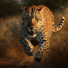 Obraz premium Running wild leopard Generative AI artwork 