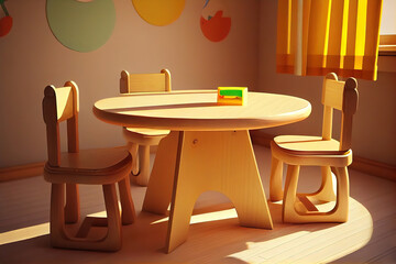 Light modern kitchen in Montessori kindergarten. Generative Ai