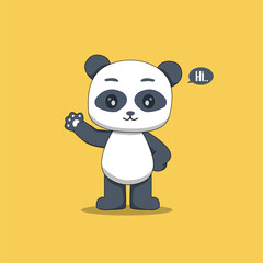 character vector cute panda waving with hi lettering