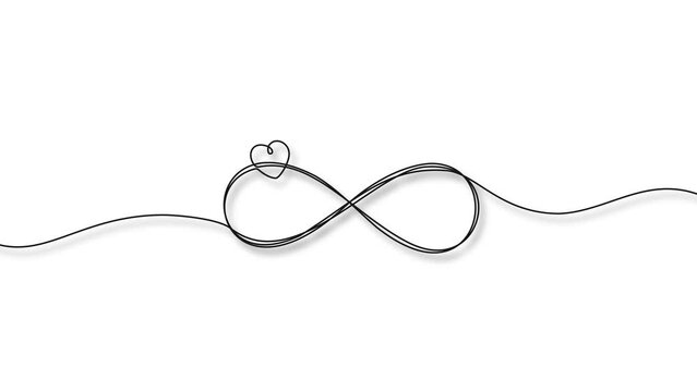 continuous single line drawing of infinity symbol with heart shape, eternal love line art animation