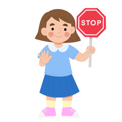 Untitled Artwork Illustration of little girl with traffic stop sign