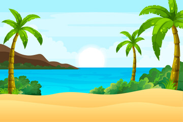 Fototapeta na wymiar beach mountain landscape background scene illustration