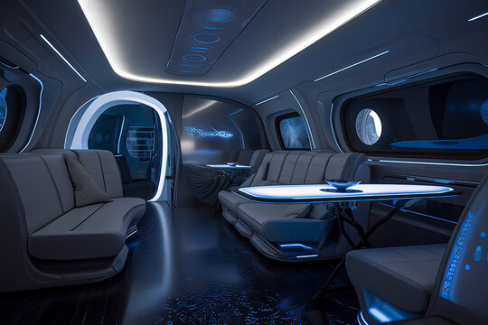 Future Private Aircraft Luxury Cabin. AI technology generated image