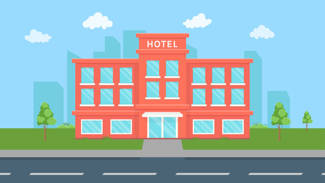 Hotel building vector illustration, motel hostel cartoon flat design