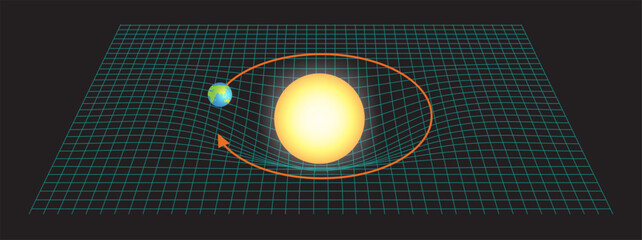 illustration of gravity between earth and sun in spacetime