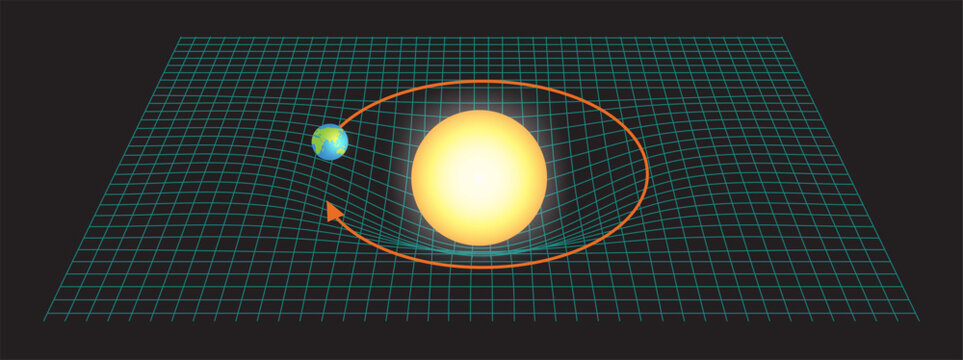 illustration of gravity between earth and sun in spacetime