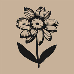 Vector illustration of one gray sunflower flower isolated on a beige background