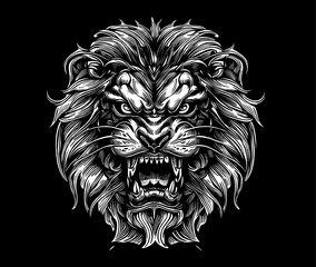 Artistic Silhouette of a Fierce Lion in Tattoo Style Fully Editable Vector File
