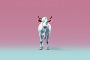 A cow with plain minimalist background