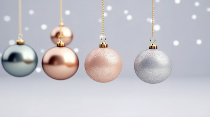 Clean minimal Christmas holiday background with colorful Christmas tree with decorative balls. Merry Christmas wallpaper or web design. Seasonal greeting card design. Generative AI.