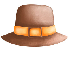 Watercolor vintage brown hat illustration. Hand drawn watercolor western brown hat in vintage style illustration.