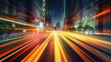 Fototapeta na wymiar Vehicle lights on the streets of a city at night. Long exposure shot. Generative AI