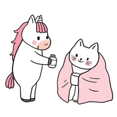 Cartoon cute funny cat and unicorn vector.