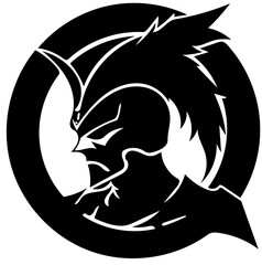 Black and white logo of an alien warrior, vector illustration an extraterrestrial creature 