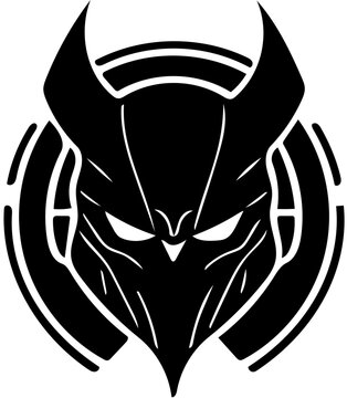 Black and white logo of an alien warrior, vector illustration an extraterrestrial creature 