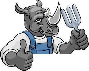 Rhino Gardener Gardening Animal Mascot