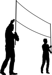 Obraz premium Banner Silhouette Protestors at March Rally Strike