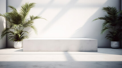 Fototapeta na wymiar selective focus. interiors of concrete podium or table top with tropical sea background.relax and vacation concepts.generative ai technology