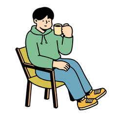 Man Sitting in a Camping Chair. Camping Concept, Simple style, Vector Illustration.