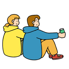 People Sitting Around a Campfire. Camping Concept, Simple style, Vector Illustration.