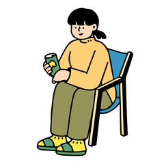 Woman Sitting in a Camping Chair. Camping Concept, Simple style, Vector Illustration.