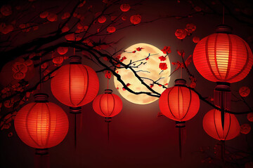 Red lanterns in traditional Chinese festival. Generative Ai