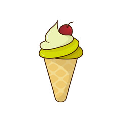 Doodle Ice Cream in Retro style. Vector isolated illustrstion ice cream whit heart for sticker and t shirt design in 1970 colors.