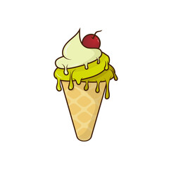 Doodle Ice Cream in Retro style. Vector isolated illustrstion ice cream whit heart for sticker and t shirt design in 1970 colors.