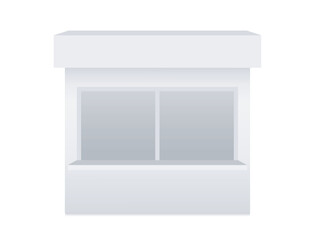Trade kiosk with a window. Mobile market for outdoor shopping or promotion. 3d Vector realistic Mockup. Exhibition stall isolated on white background. Blank template. Front view. EPS 10.