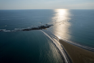 Beautiful aerial view of the majestic whale tale in the beach of the National park Marino Ballena in Costa Rica