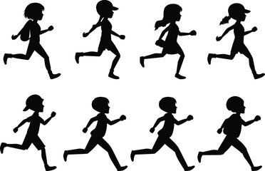 silhouettes of people by running