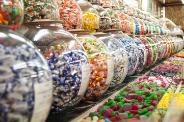 Fototapeta na wymiar a colorful candy choice in a market stand. High quality photo