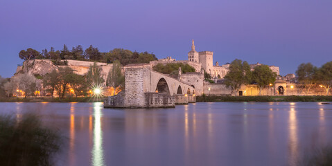 Obraz premium Avignon. Old medieval bridge of St. Benezet across the river Rhone.