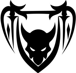 Warrior logo design in black color, vector illustration of a swordsman 