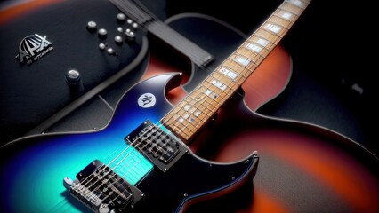 Fototapeta na wymiar Beautiful guitar with details in the background. Generative AI