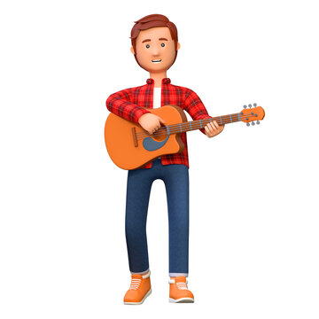 musician playing acoustic guitar 3d character illustration