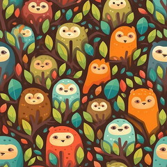Cute sloths seamless repeat pattern - kawaii colorful cubism, abstract art, trippy psychedelic [Generative AI]
