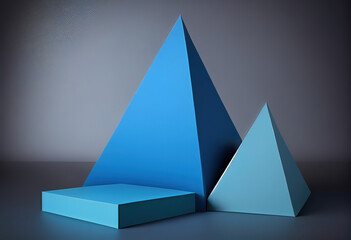 Blue podium,minimal podium geometric and decoration color japanese tone. Generative Ai