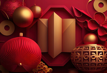 Chinese new year festival decorations background concept. Generative Ai