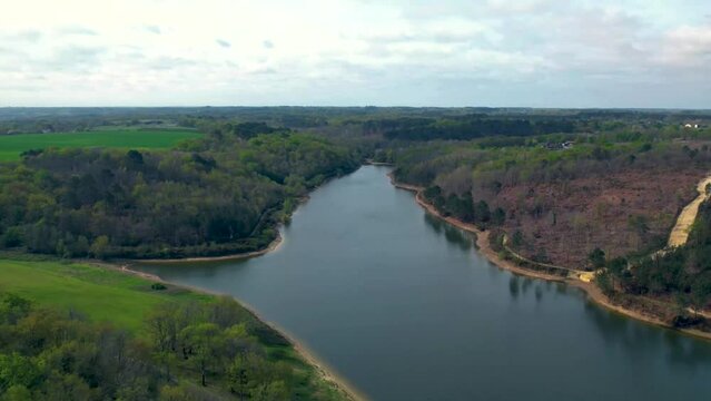Aerial view above a lake