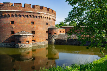 Der Don Tower, built in 1854. Forts of Kaliningrad. Walled city of Koenigsberg. German fortifications of 19th century for defense by German troops of city in East Prussia. Kaliningrad, Russia.